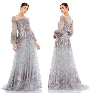 MAC DUGGAL | JEWEL ENCRUSTED ILLUSION LONG SLEEVE A LINE GOWN 20307